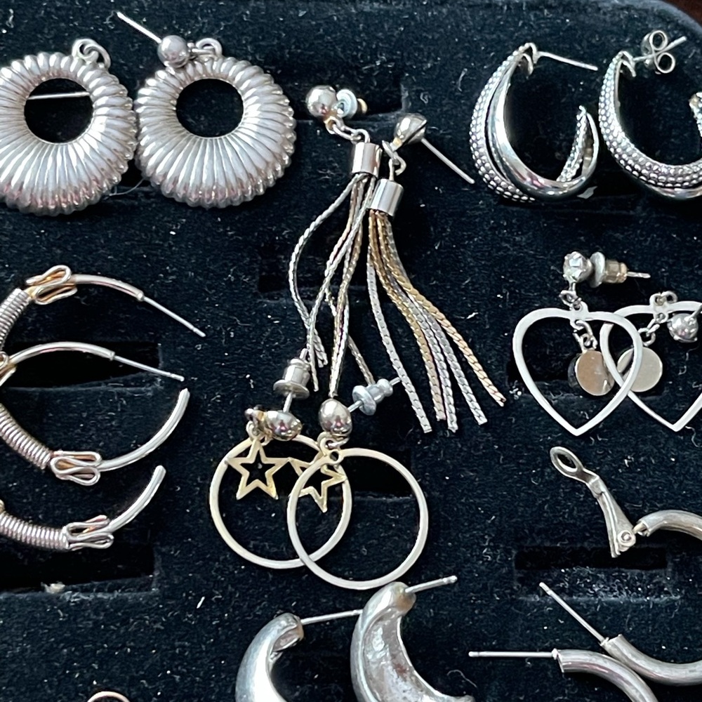 Silver tone pierced 9pr Multi-Style Women's Earring Set